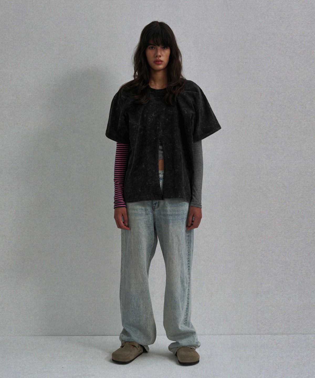 에스이오(s/e/o) FOLDED WASHING T-SHIRT BLEACHED_BLACK