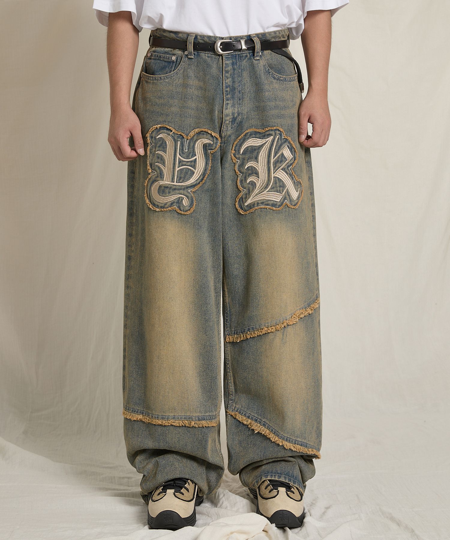 ★Wai Kei★ Dolphin applique line denim pants deep blue YKBD Dolphin Applique Line Denim Pants - WaiKei | 60% - Asian