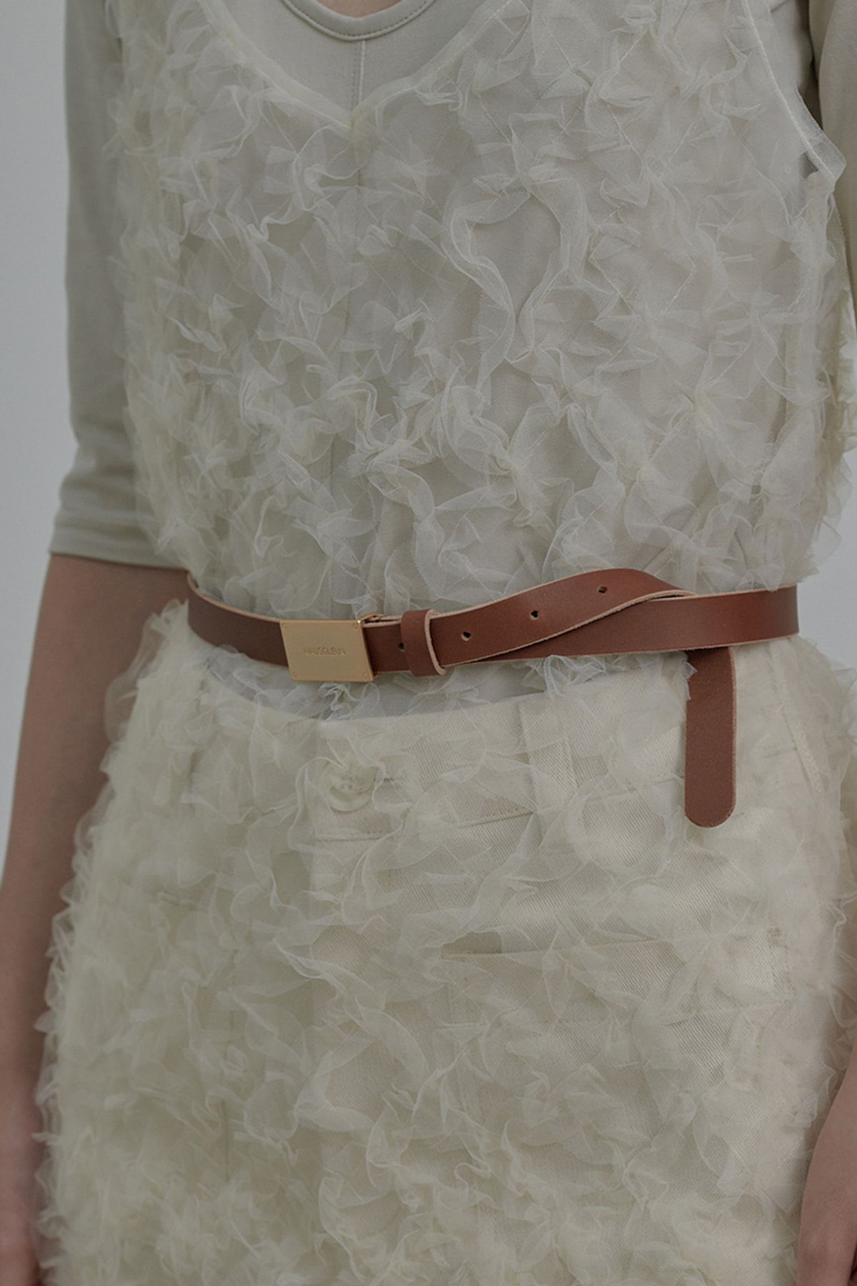 마우솔레움(MAU SOLEUM) Logo Slim Leather Belt - Black,Brown,White/Gold,Silver