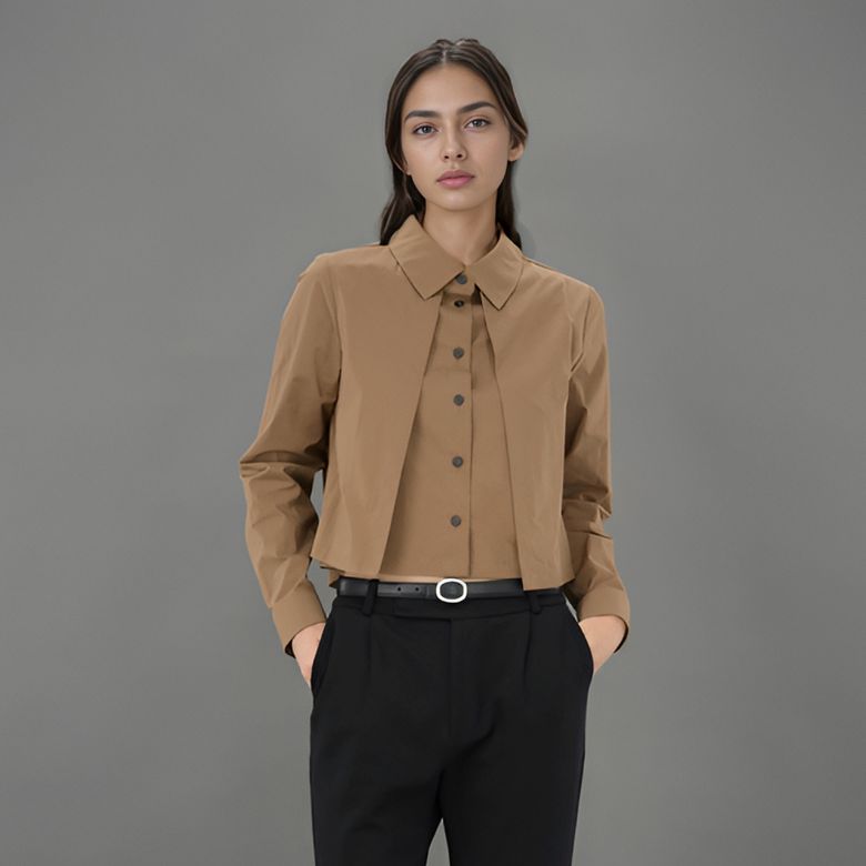 Layered Cropped Shirt _D.Beige