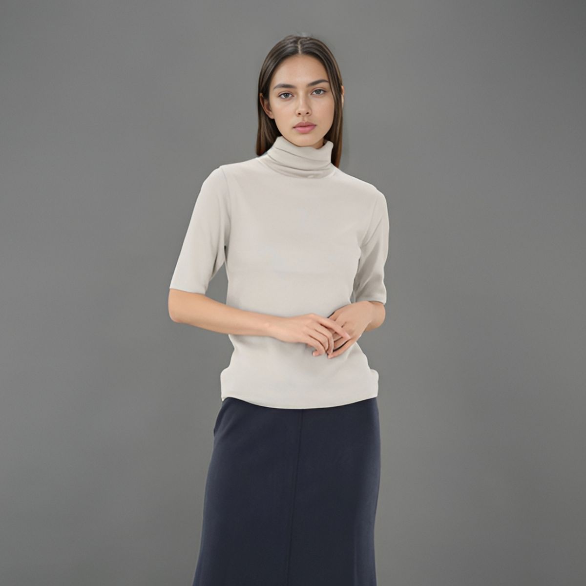 아쿠드(ACUD) Turtle Neck Ribbed Knit _L.Grey