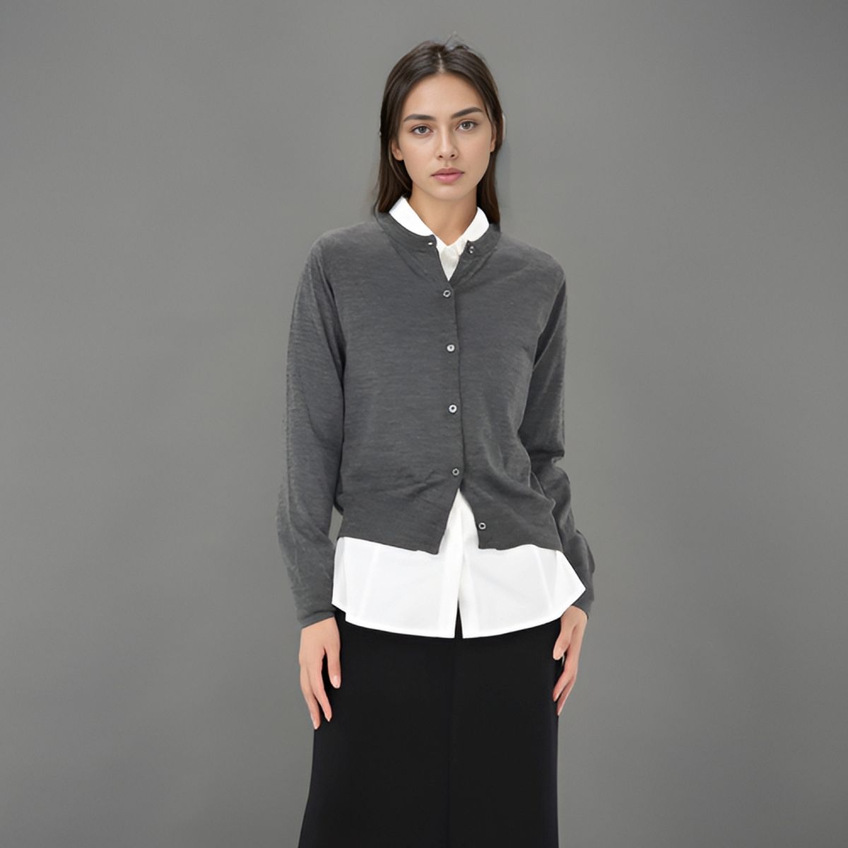 아쿠드(ACUD) Round Neck Wool Cardigan _Grey