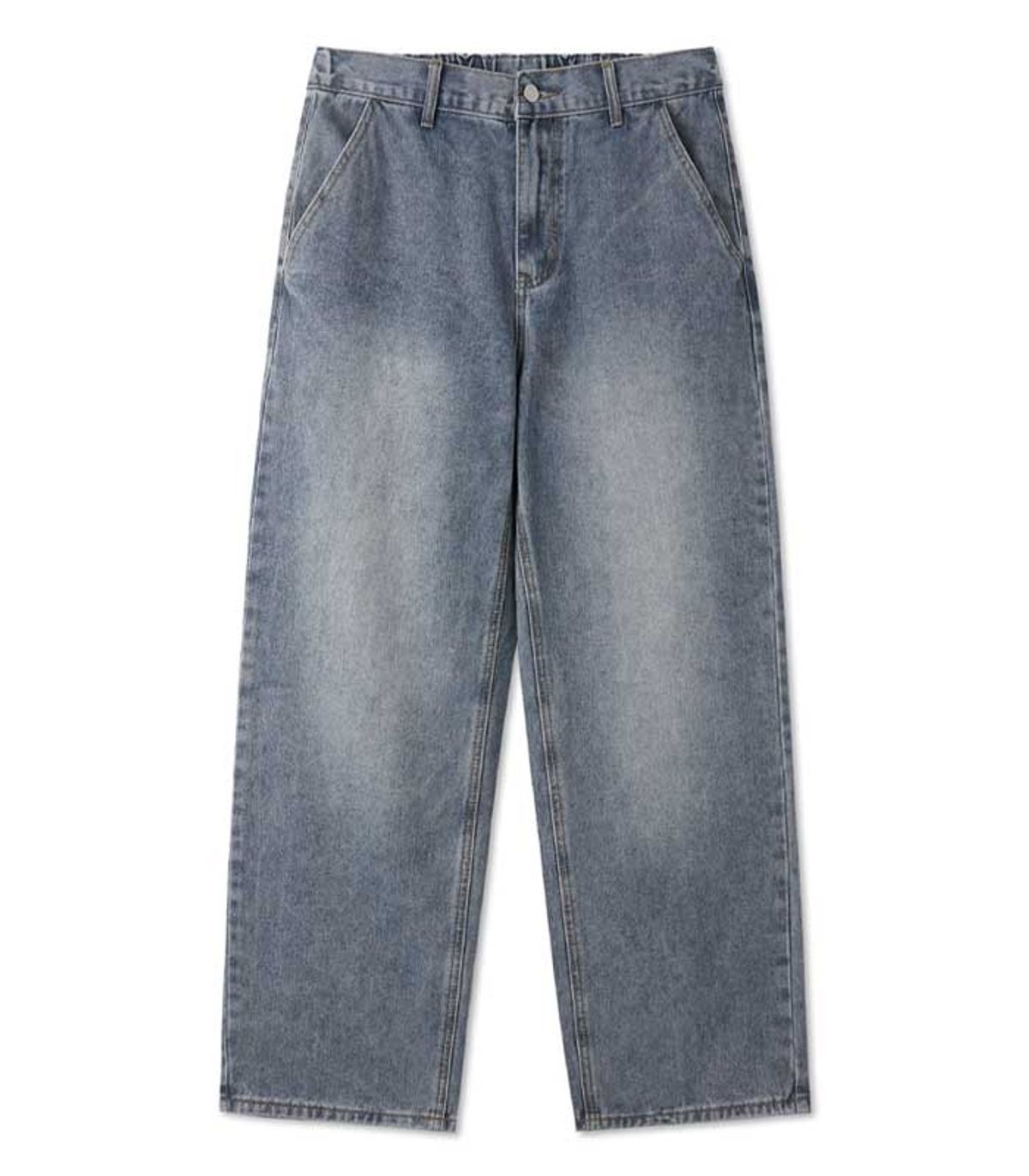 블랙브라운(BLACKBROWN) 와이드핏  밴딩 데님 팬츠 [WASHED BLUE]