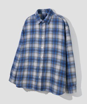 오버핏 플란넬 체크 셔츠 [블루]