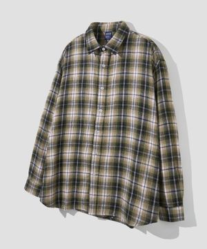 오버핏 플란넬 체크 셔츠 [카키]