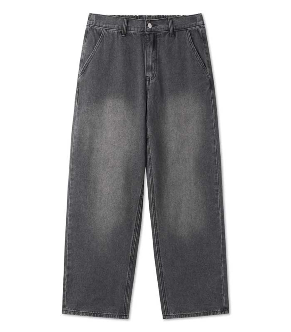 블랙브라운(BLACKBROWN) 와이드핏  밴딩 데님 팬츠 [WASHED GRAY]