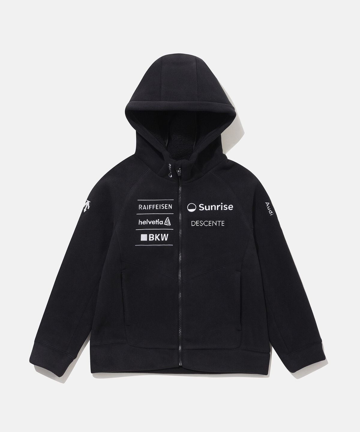 데상트(DESCENTE) [영애슬릿][SWISS SKI] 후드형 본딩 플리스 자켓 블랙(SP42JSKTO5)
