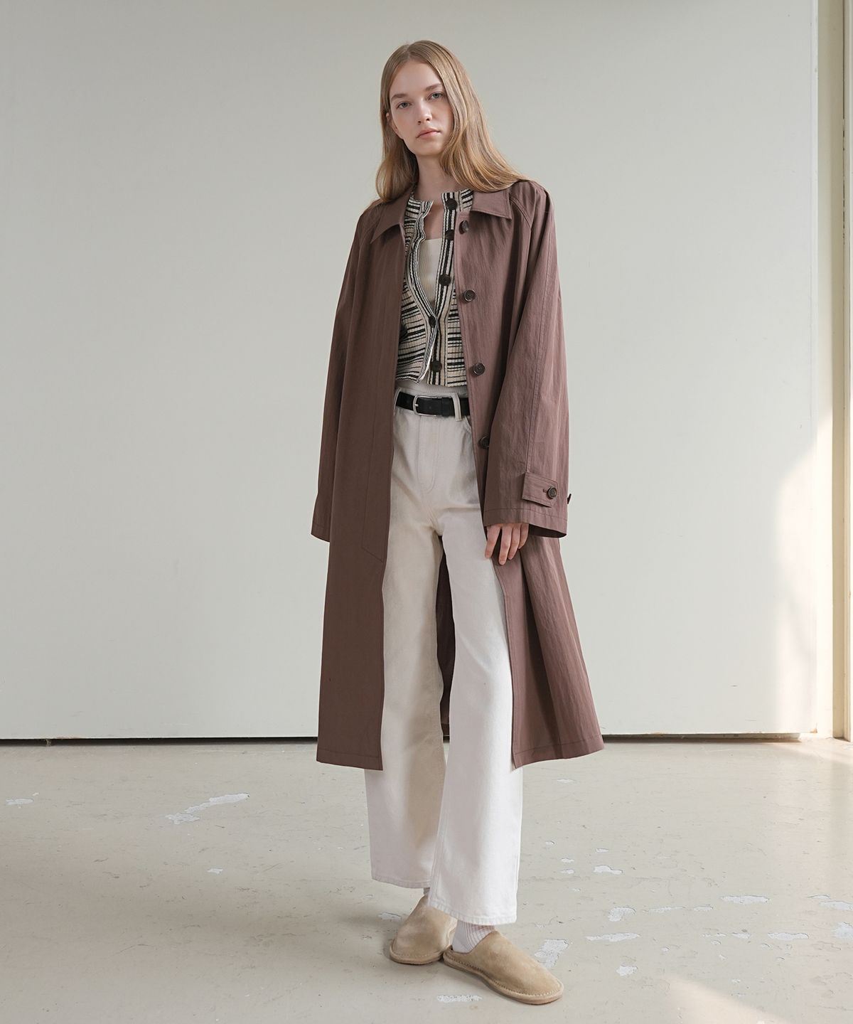 폴앤앨리스(PAUL&ALICE) HIDDEN BUTTON TRENCH COAT / BROWN