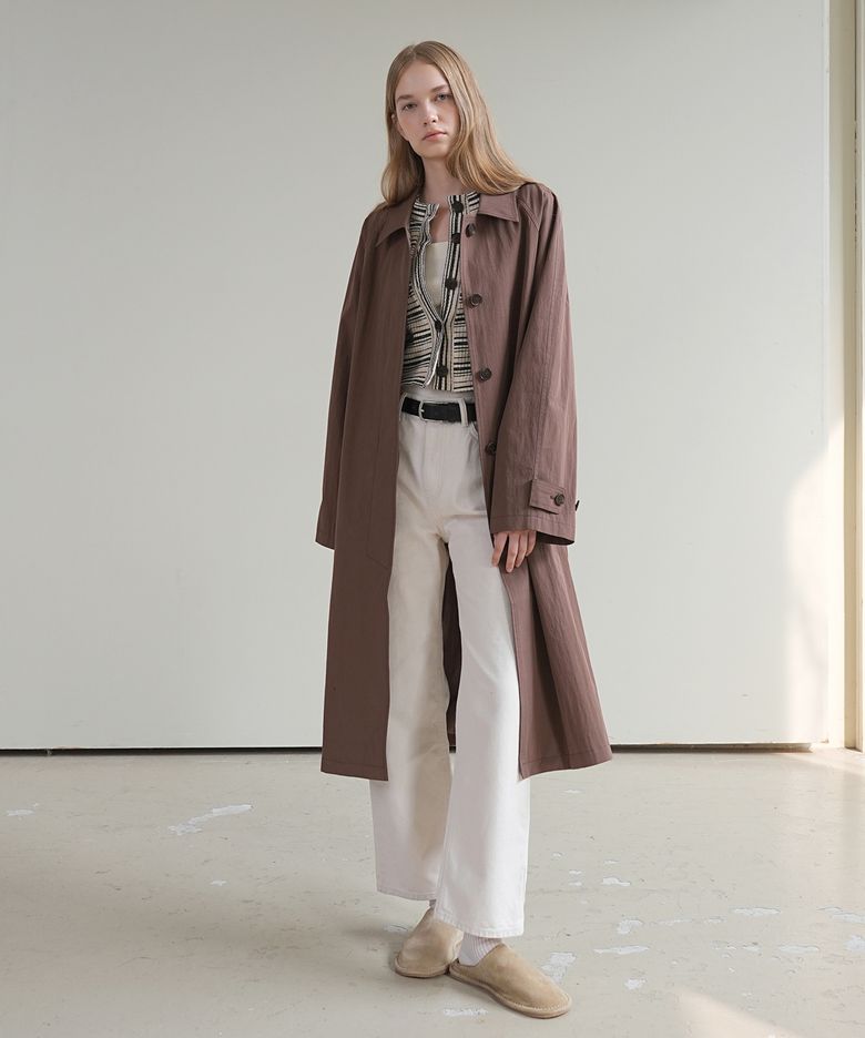 HIDDEN BUTTON TRENCH COAT / BROWN