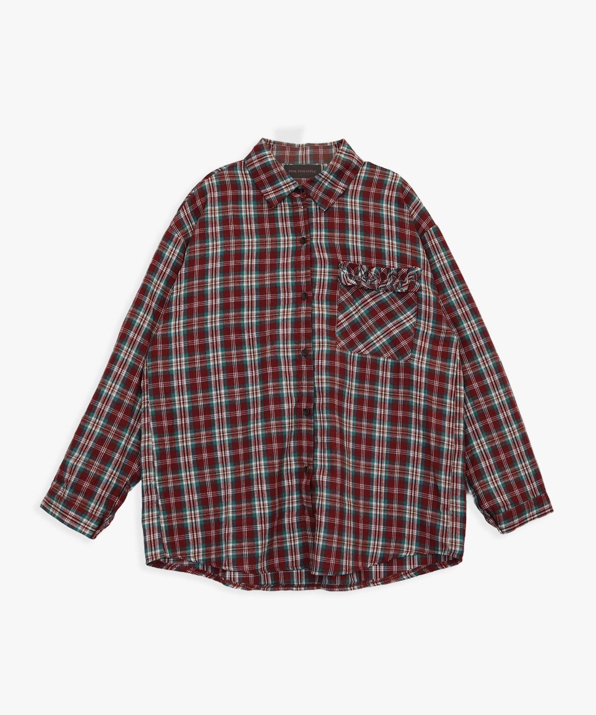 핑크파인애플(PINK PINEAPPLE) CHECK FRILL POCKET SHIRT_RED