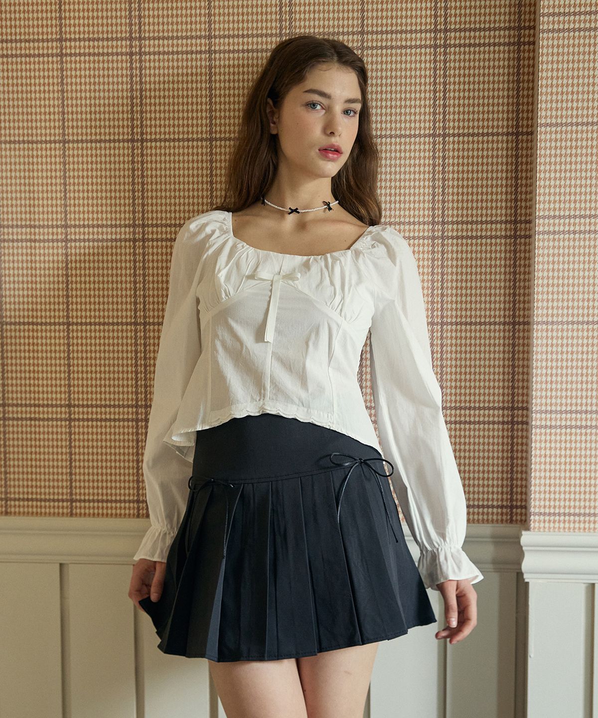 핑크파인애플(PINK PINEAPPLE) RIBBON PLEATS SKIRT_BLACK