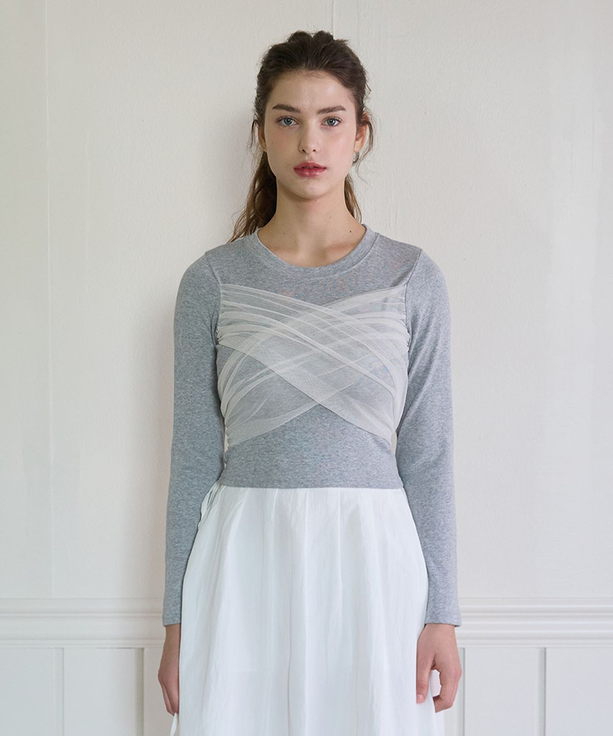 핑크파인애플(PINK PINEAPPLE) BALLET TIED RIBBON TOP_GREY