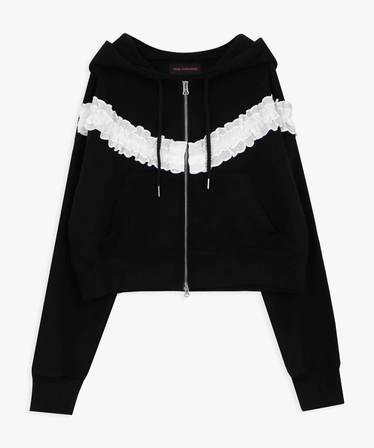 핑크파인애플(PINK PINEAPPLE) FRILL HOODED ZIP UP _BLACK