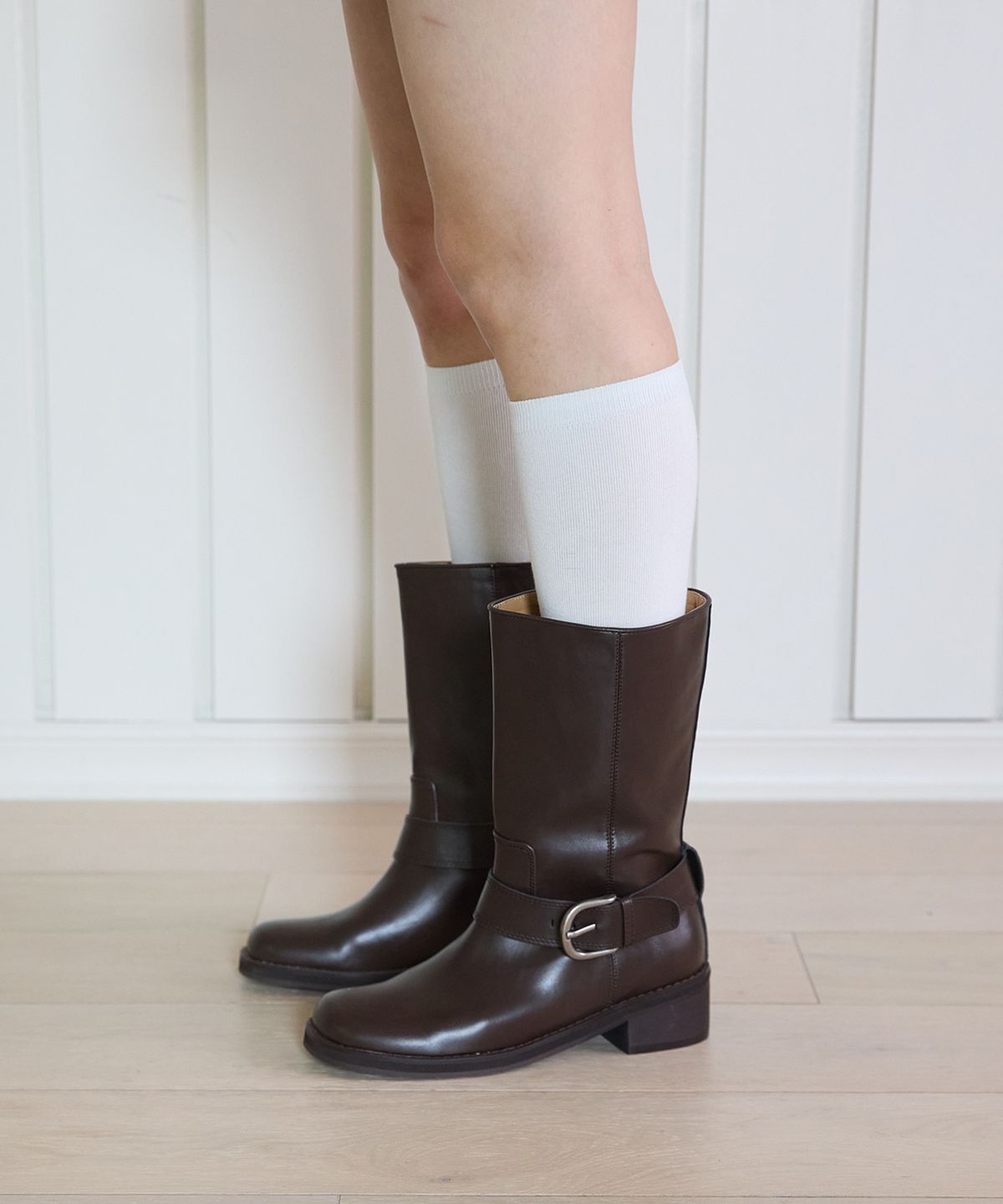 핑크파인애플(PINK PINEAPPLE) BUCKLE CHUNKY BOOTS_BROWN
