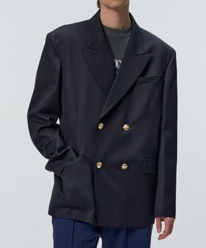 오버사이즈 더블 브레스티드 울 자켓 [네이비]