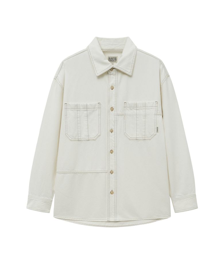 OVERSIZED PATCH WORK DENIM SHIRT JACKET ecru
