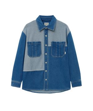 OVERSIZED PATCH WORK DENIM SHIRT JACKET blue