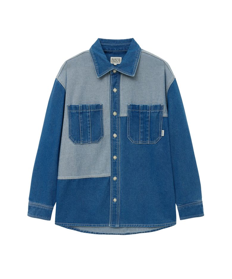 OVERSIZED PATCH WORK DENIM SHIRT JACKET blue