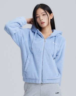 퍼 후디 집업 (블랙/아이보리/라이트블루)