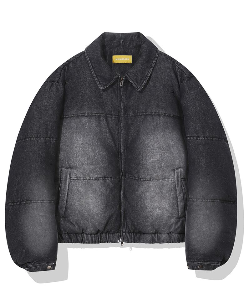 Vintage Denim Puffer Jacket(BLACK)