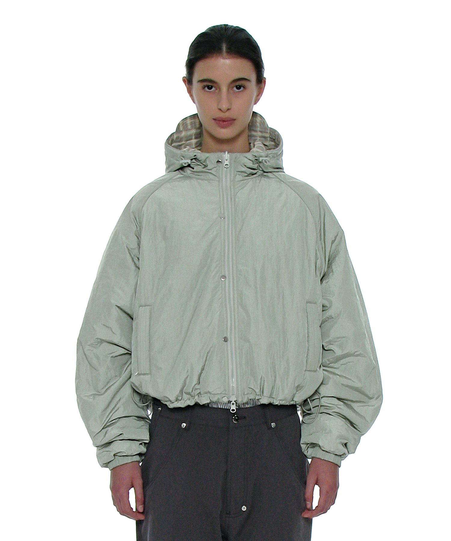 MUSINSA | PARTIMENTO WOMEN Reversible Hooded Windbreaker_Mint Gray