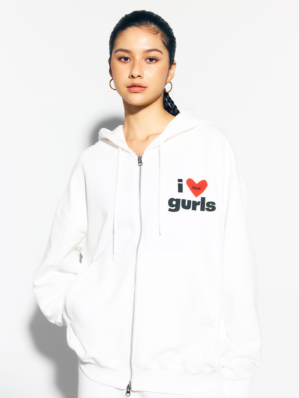 moca  MUSINSA | ASIF CALIE GURLS OVERSIZED HOOD ZIPUP WHITE