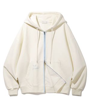 포인트 포켓 레터링 자수 후드집업 BK7987_크림