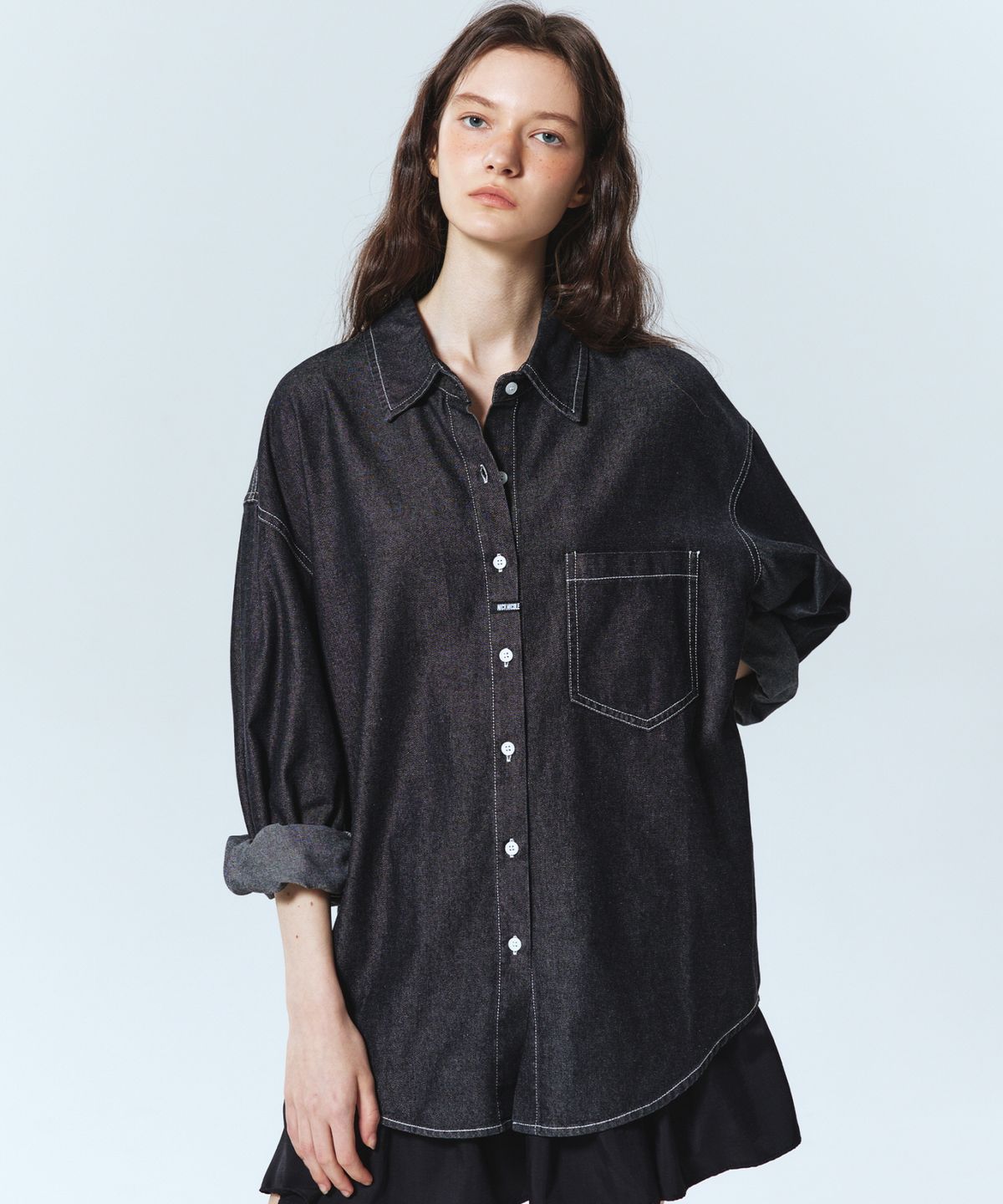 닉앤니콜(NICK&NICOLE) MINIMAL CLASSIC DENIM SHIRTS_BLACK