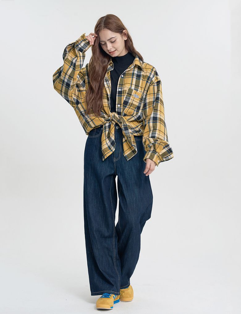 오버핏 CLV 와펜 체크 셔츠_옐로우