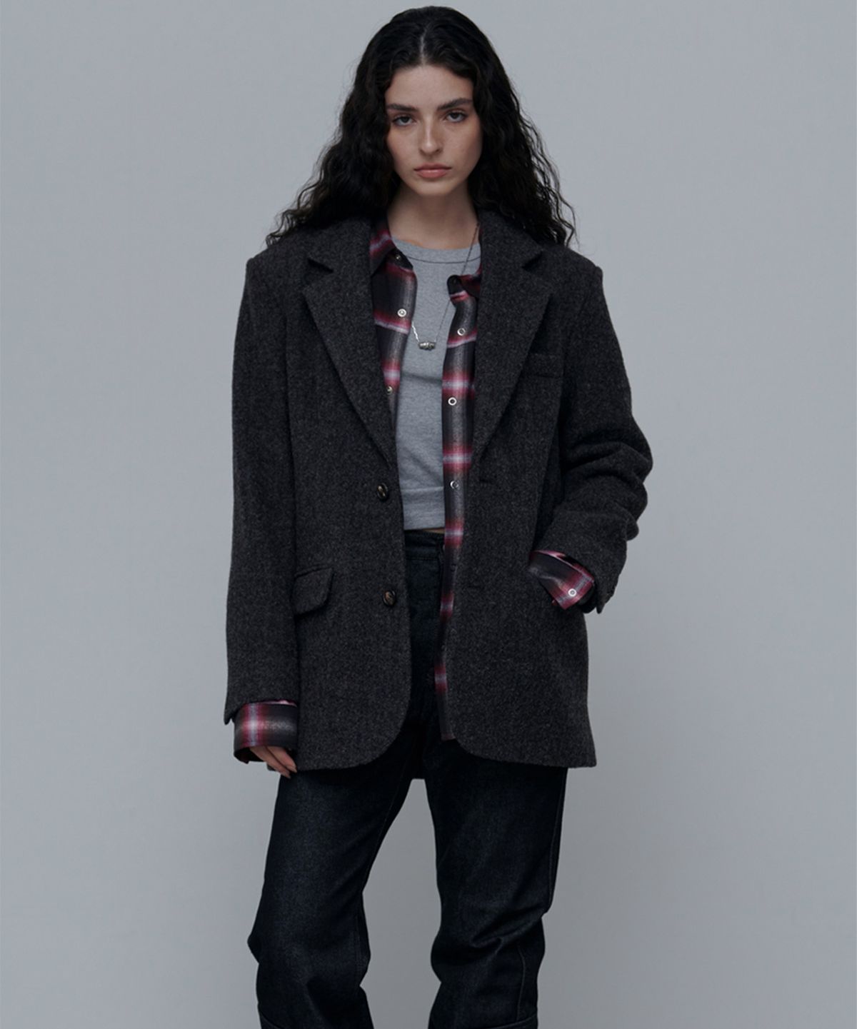 애니타임로릭(ANYTIME LOREAK) DAISY OVER SIZED BLAZER-CHARCOAL(W)