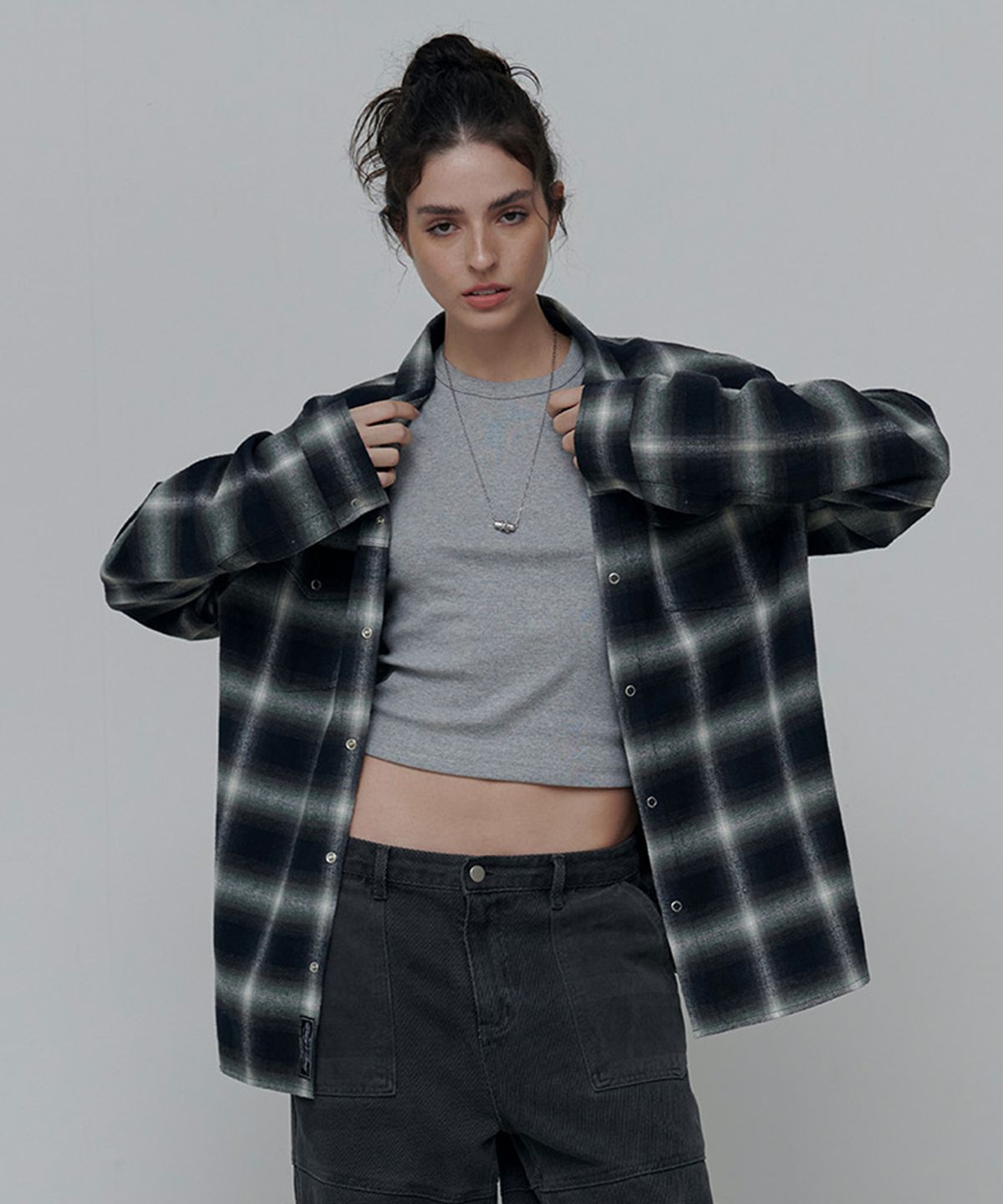 애니타임로릭(ANYTIME LOREAK) VIOLA CHECK SHIRT-GREEN(W)