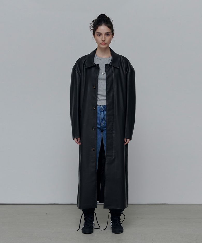 DAHLIA MAC COAT-BLACK(LEATHER)(W)