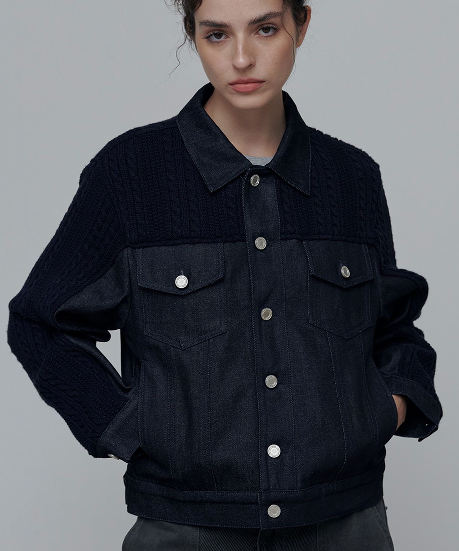 MUSINSA公式 | ANYTIME LOREAK Zinnia Mix Jacket-NAVY (W)