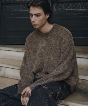 헤어리 믹스 니트 (브라운)