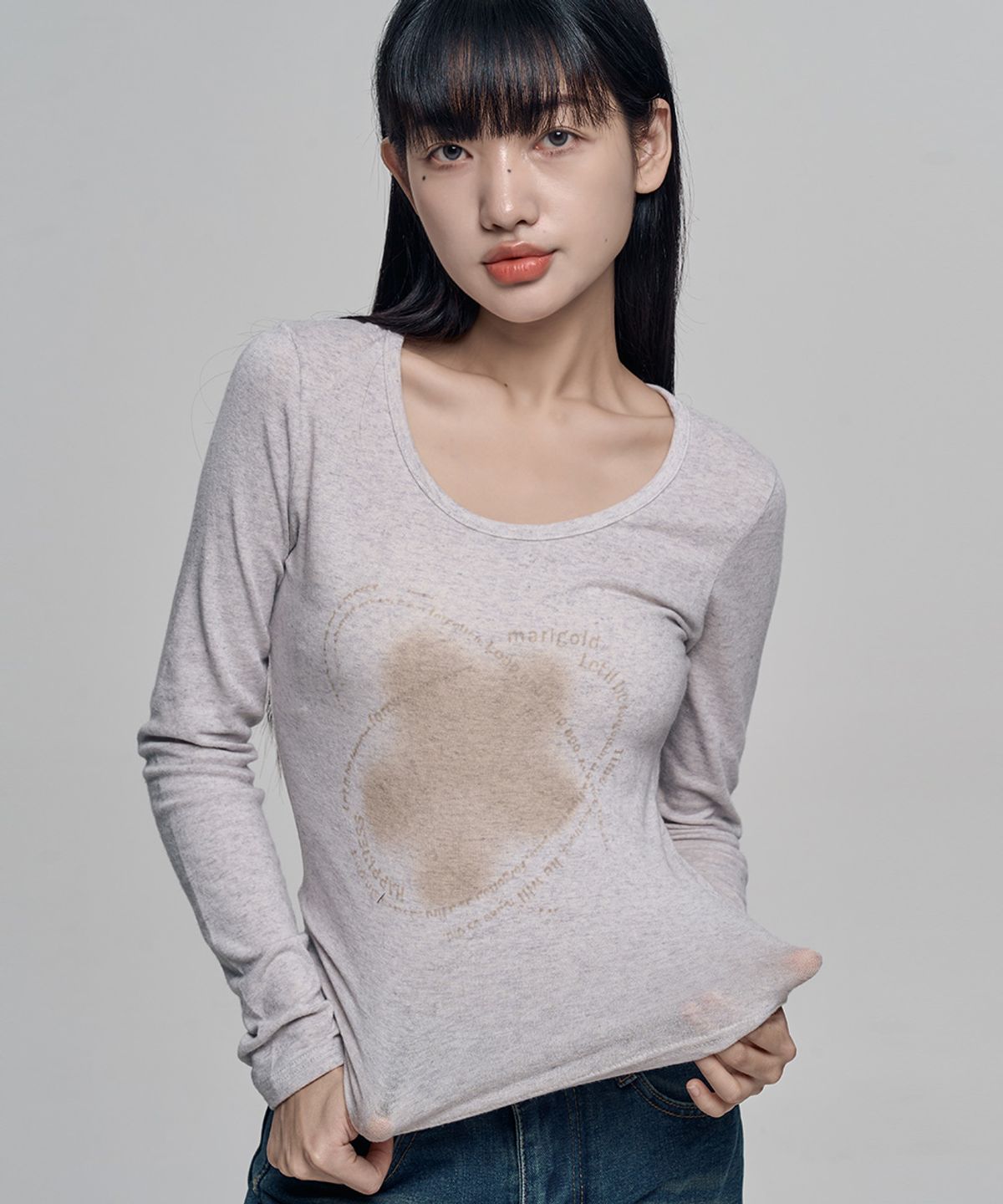 칙스(CHICKS) Forget 롱 슬리브 티셔츠 White melange