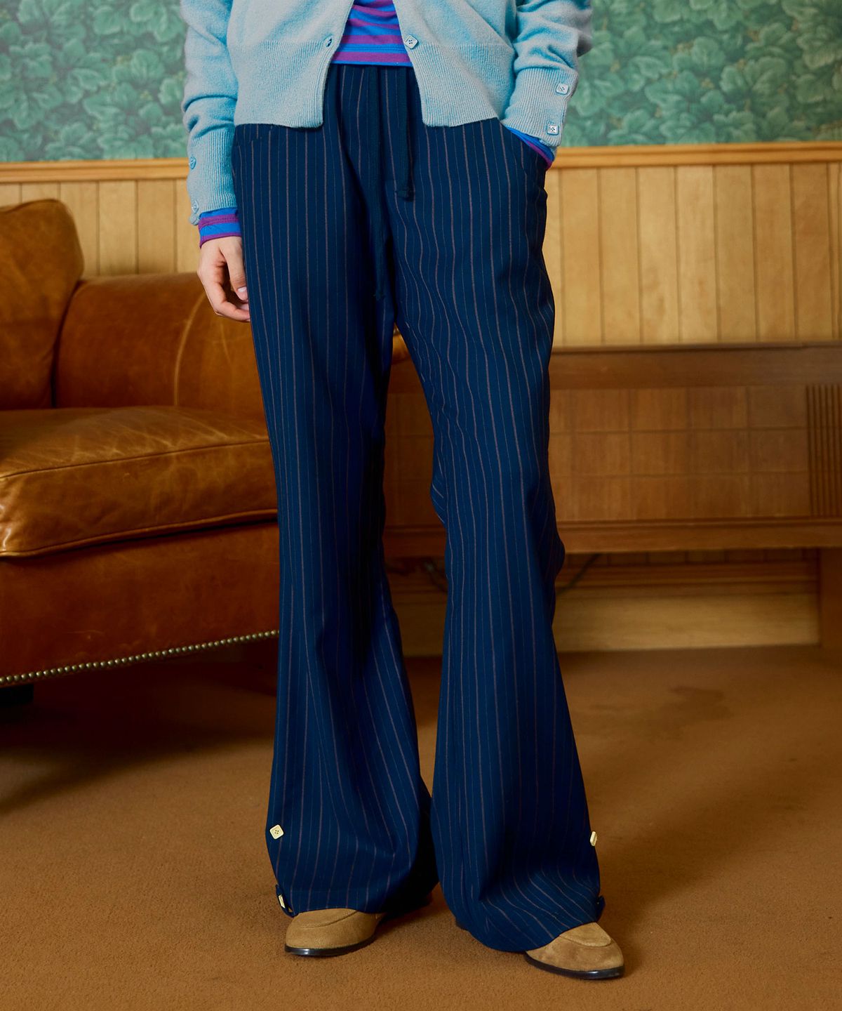 헤레틱(HERETIC) BUTTON STRIPE BENDING PANTS / purple