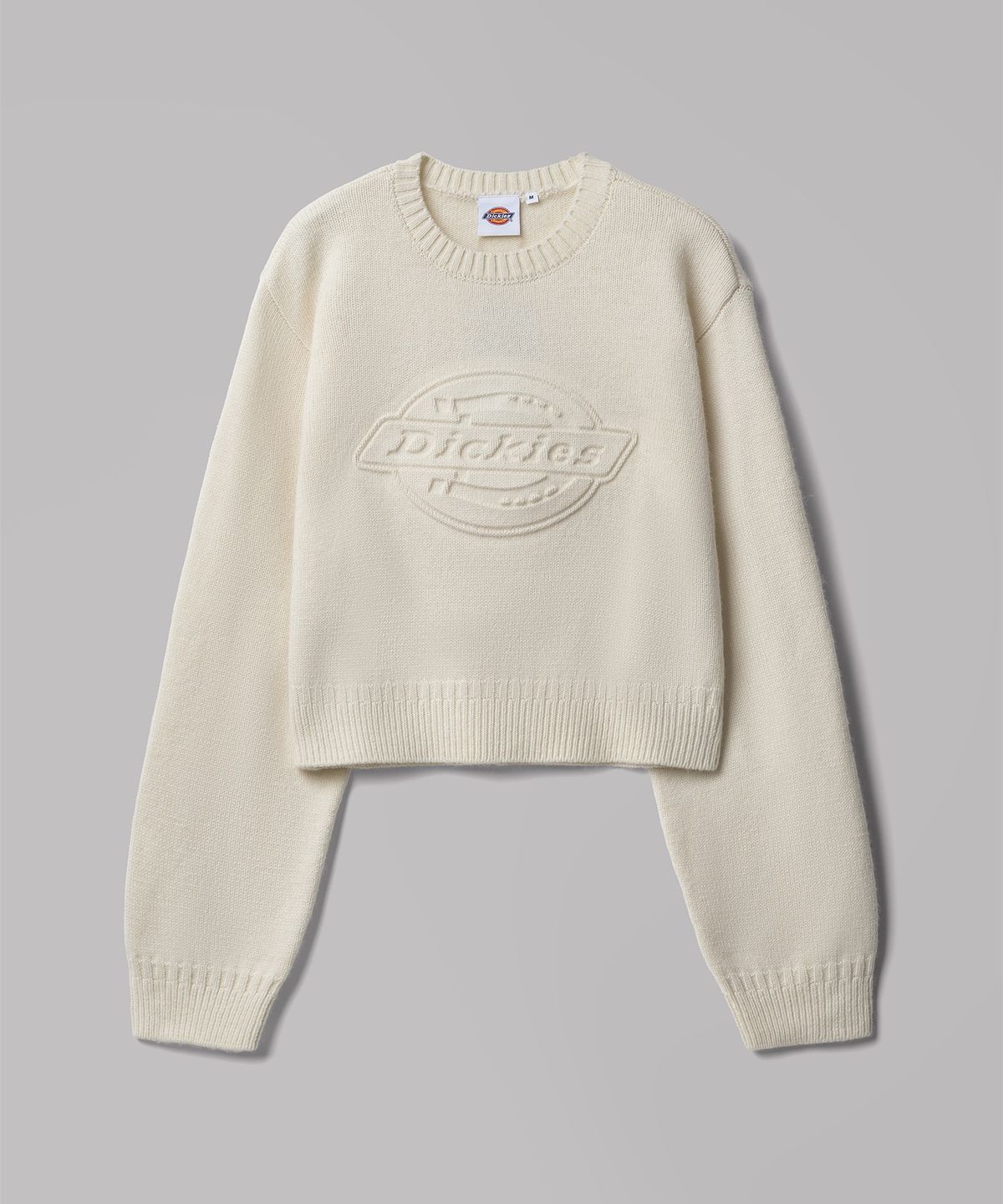 디키즈(DICKIES) 엠보스드 로고 풀오버 크롭 니트 Cream