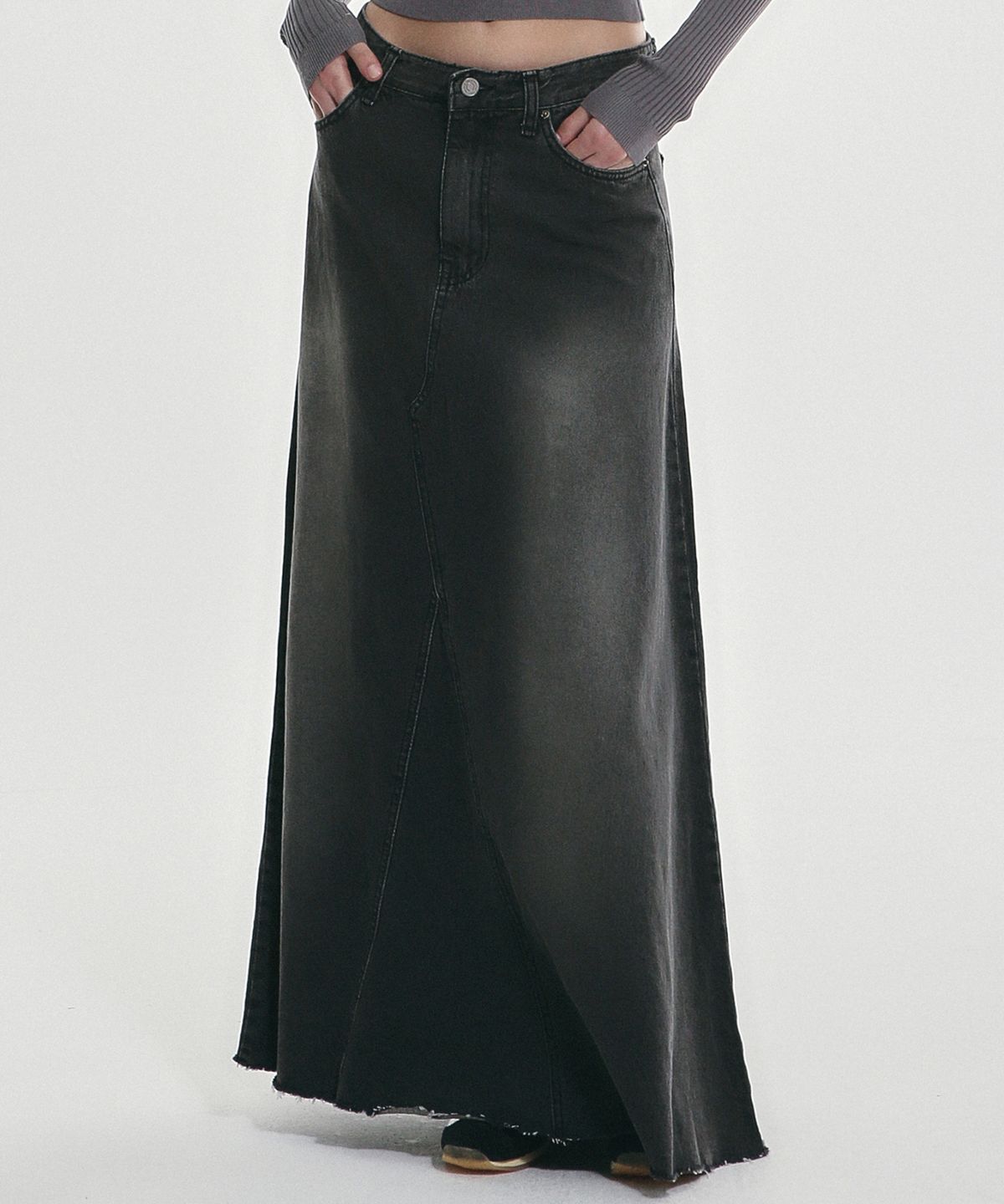 닉앤니콜(NICK&NICOLE) MAXI WASHING DENIM SKIRT_BLACK