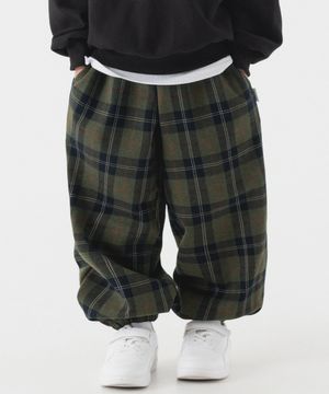 타탄 체크 와이드 조거 팬츠 (카키)