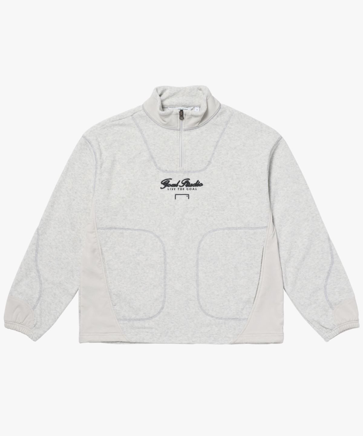 골스튜디오(GOALSTUDIO) WOVEN PATCH TERRY FLEECE QUARTER ZIP-UP-MELANGE GREY