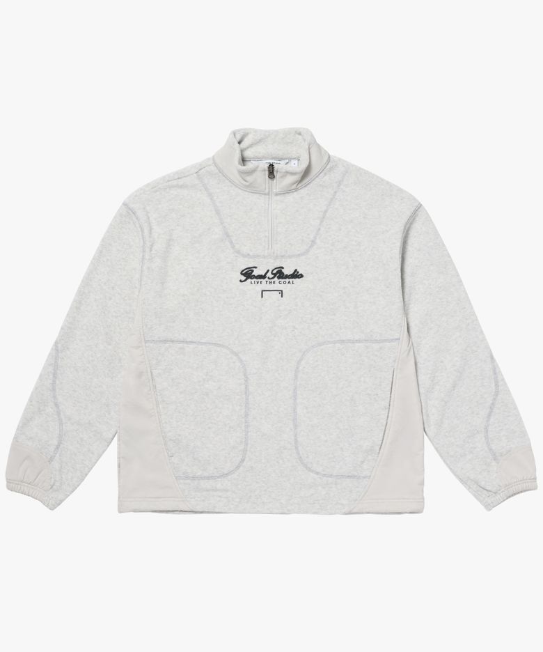 WOVEN PATCH TERRY FLEECE QUARTER ZIP-UP-MELANGE GREY