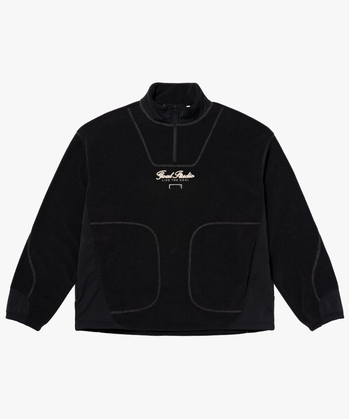 골스튜디오(GOALSTUDIO) WOVEN PATCH TERRY FLEECE QUARTER ZIP-UP-BLACK
