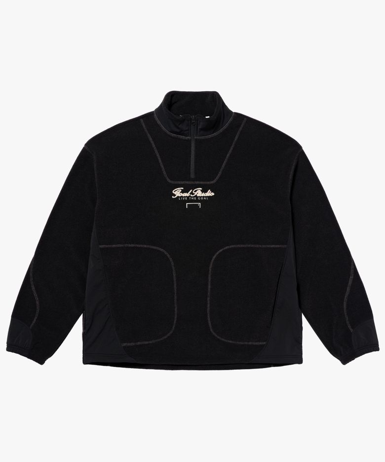 WOVEN PATCH TERRY FLEECE QUARTER ZIP-UP-BLACK