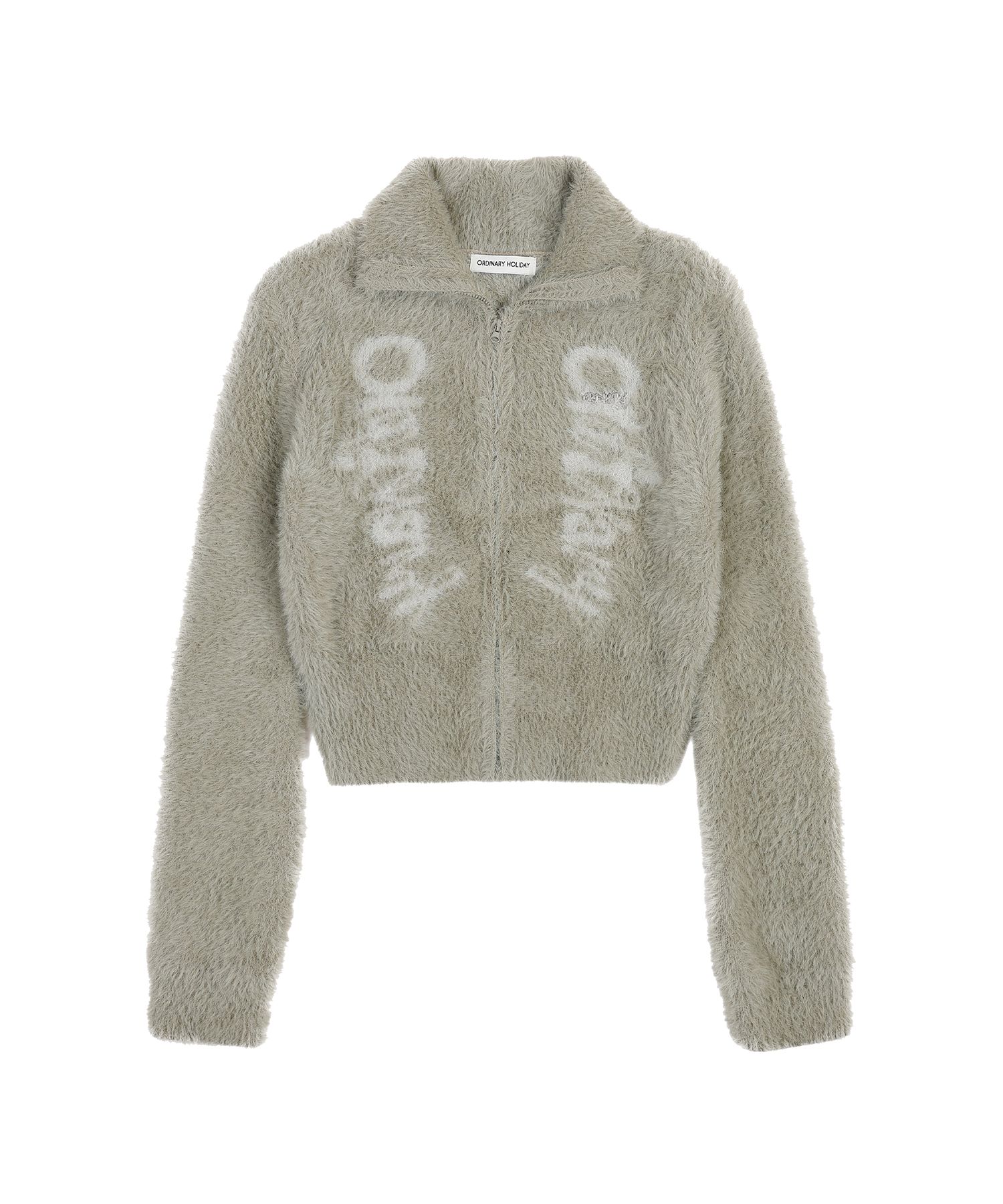MUSINSA公式 | ORDINARY HOLIDAY Hairy Logo Zip-up Cardigan [GRAY]