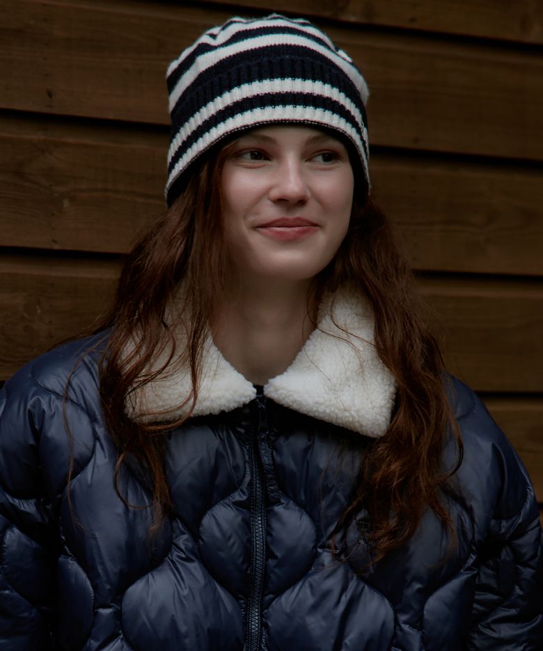 Stripe Wool Beanie_Navy