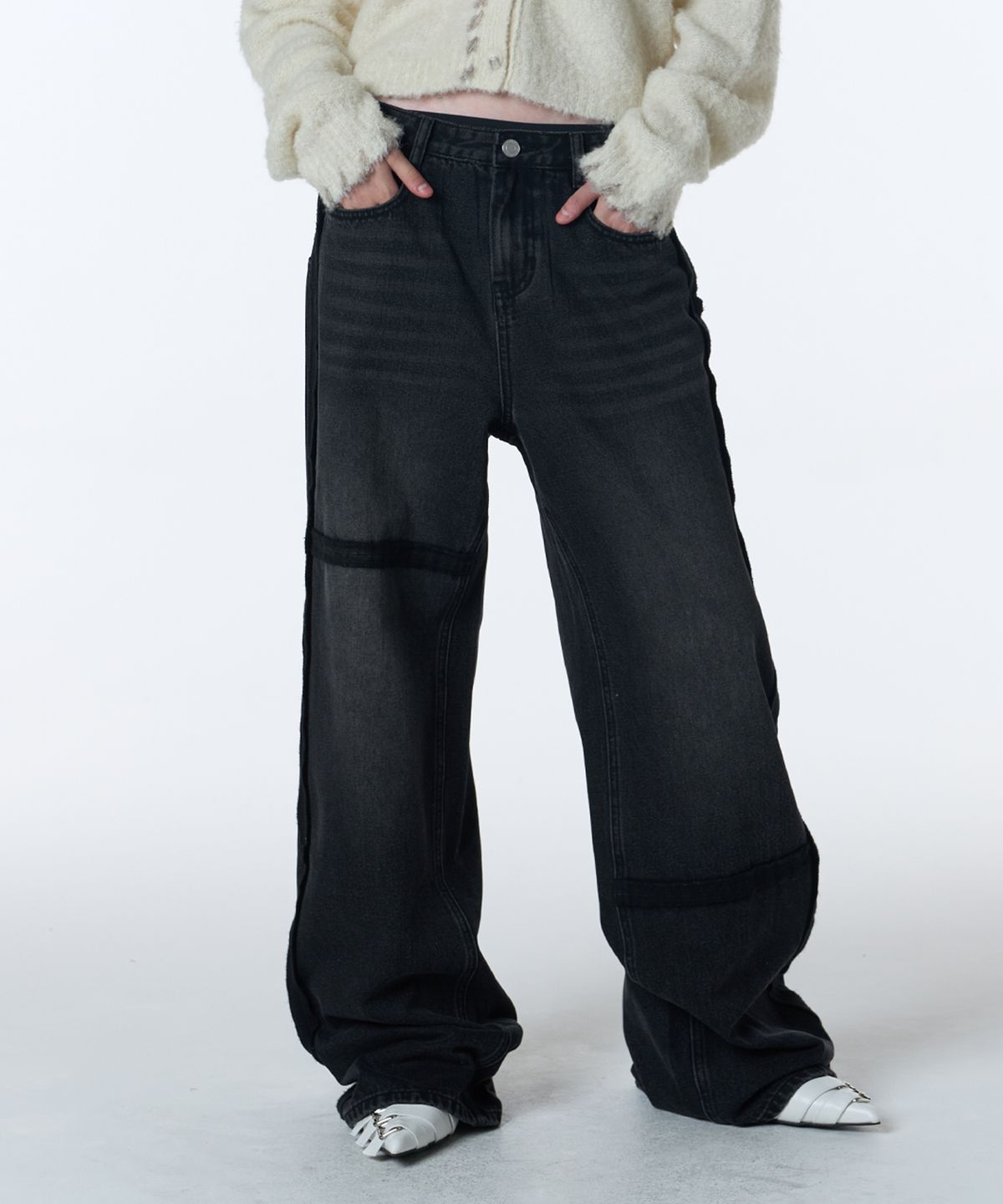 오디너리 홀리데이(ORDINARY HOLIDAY) FUZZY DENIM WIDE PANTS [BLACK]
