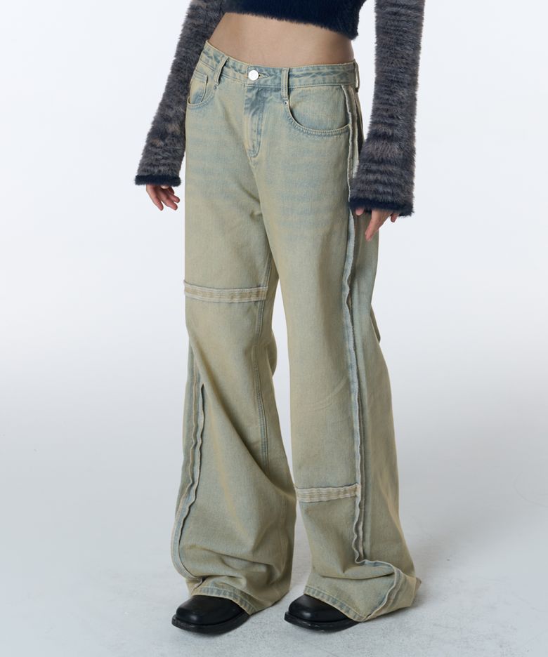FUZZY DENIM WIDE PANTS [SKY BLUE]