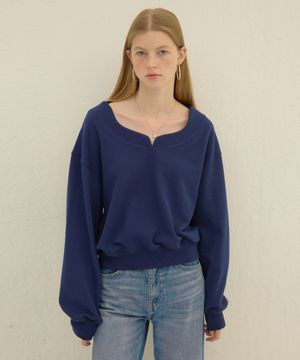 웨이브 브이넥 스웻셔츠_네이비