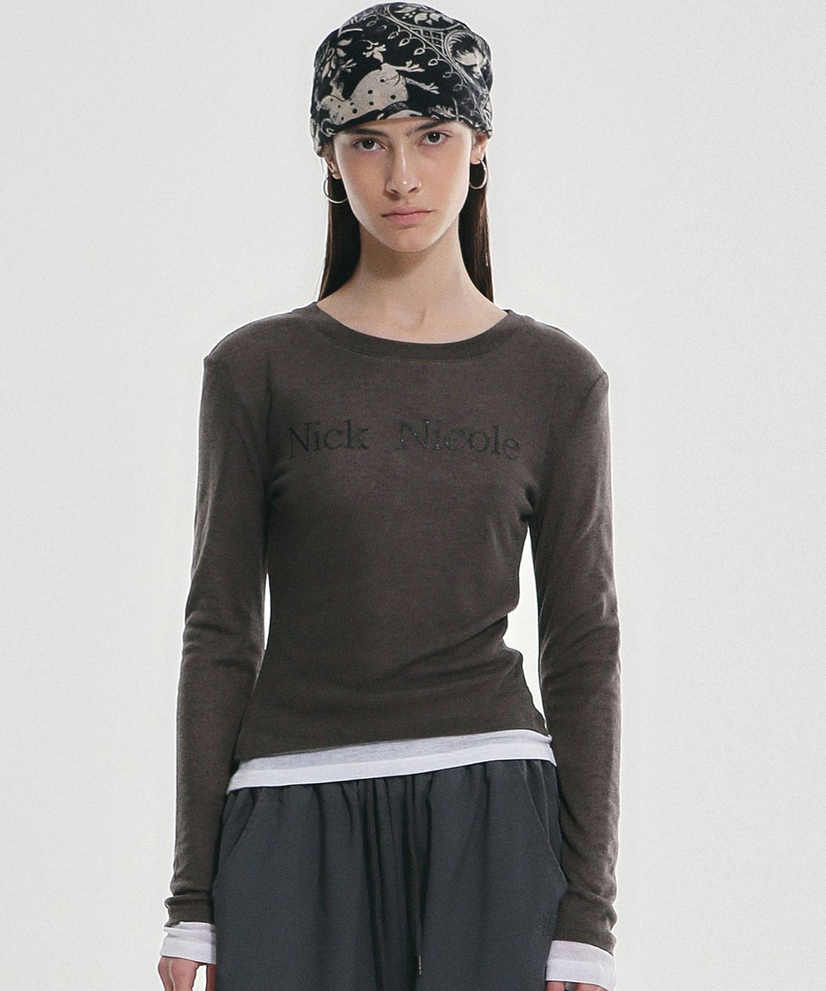 닉앤니콜(NICK&NICOLE) DOUBLE LAYERED LONG SLEEVE TOP_CHARCOAL