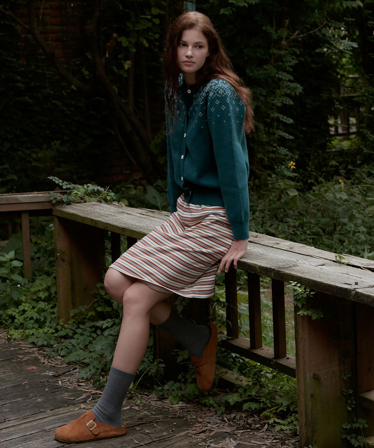 스튜디오앤파르크(STUDIO&PARC) Multi Stripe Jersey Skirt_Green